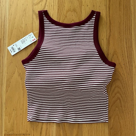 Uniqlo Burgundy & White ribbed cropped Striped bra top - Picture 2 of 8